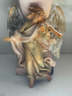 VTG Italy Angel Cherub with Horn Ornament Wall Hanging Nativity Depose Style 8”